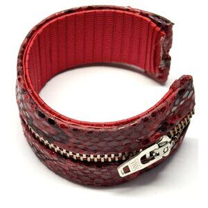 Vintage red snakeskin leather zipper cuff bracelet